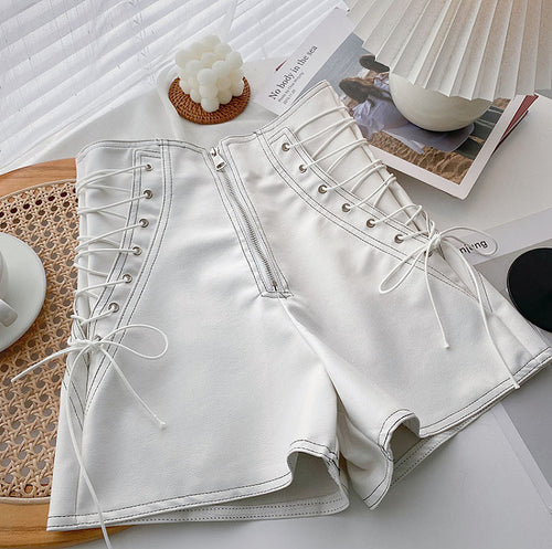 Corset-Lace Luxe Vegan Leather Shorts