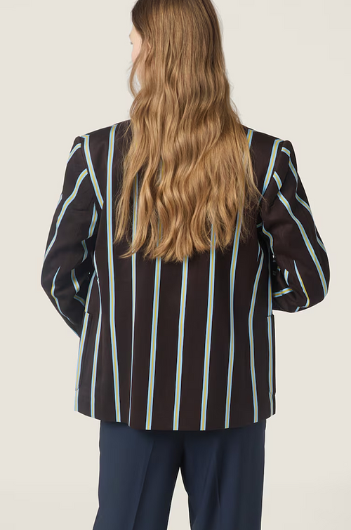 “Académie Royale” Miu Miu Stripe Emblem Blazer — Tailored Midnight Oxford Jacket