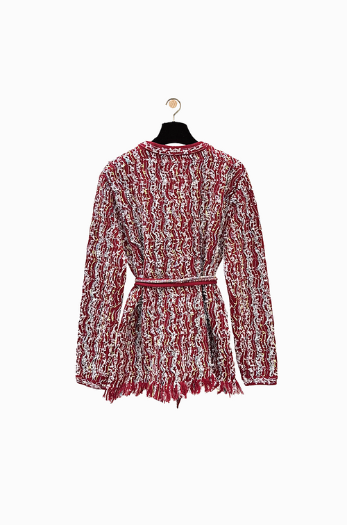 “Mademoiselle Grenat” Chanel Textured Crêpe-Tweed Jacket — Fringed Burgundy Atelier Edition