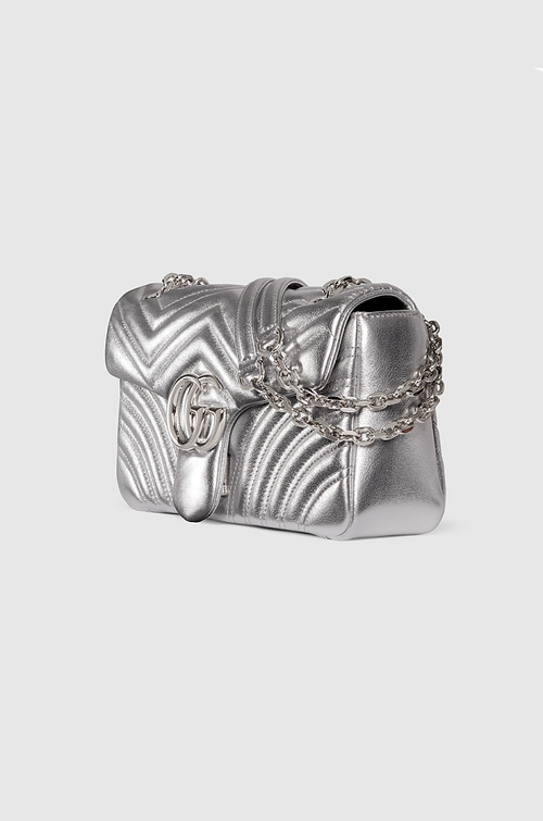 Gucci “Argento Divino” Marmont Medium Shoulder Bag -Metallic Silver Chevron Edition