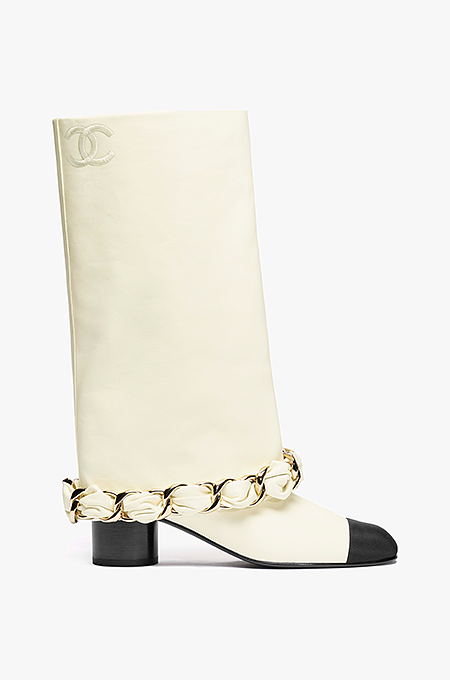 Chanel Chain Embellished Two-Tone Leather Boots
