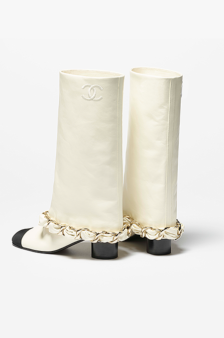 Chanel Chain Embellished Two-Tone Leather Boots