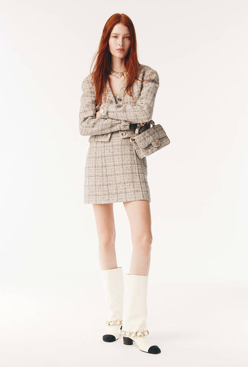 Chanel Chain Embellished Two-Tone Leather Boots