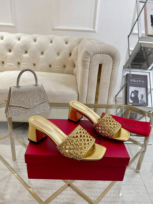 Valentino Garavani – Aurelia Intrecciato Gold Mules