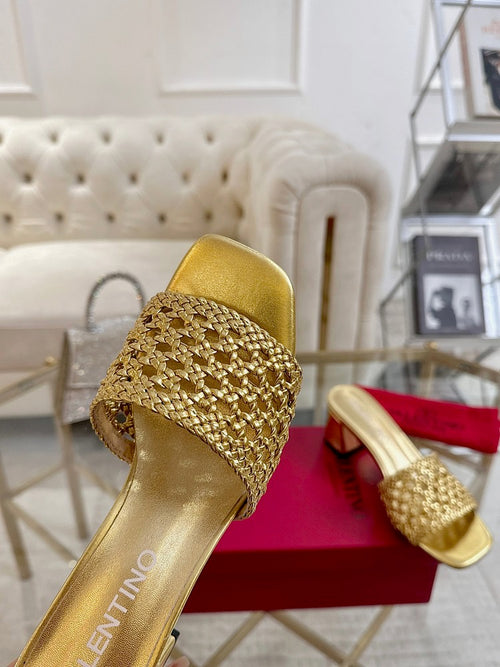 Valentino Garavani – Aurelia Intrecciato Gold Mules