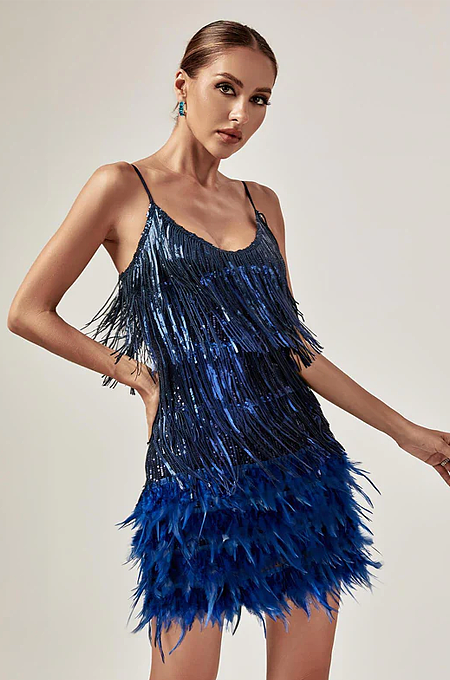 'Ryella Rich' Sequin Feather Mini Dress
