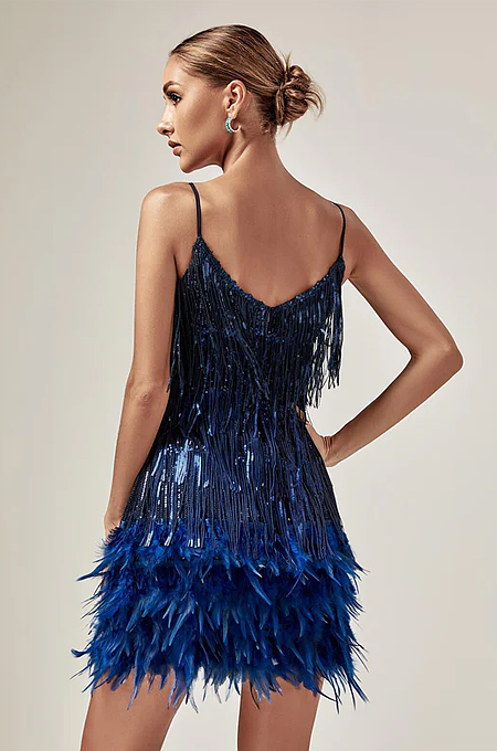 'Ryella Rich' Sequin Feather Mini Dress