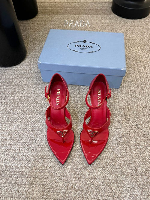 Prada – Rosso Triangolo Patent Slingback Heels