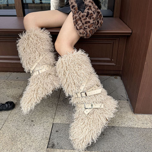 “Montagne Luxe Shearling Armure” — Couture Fur Boots with Atelier Strap Harness