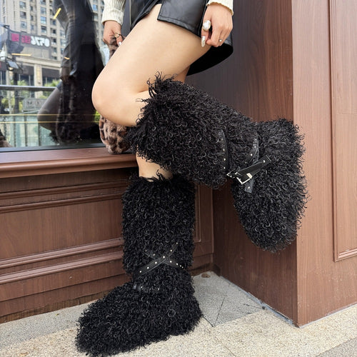 “Montagne Luxe Shearling Armure” — Couture Fur Boots with Atelier Strap Harness