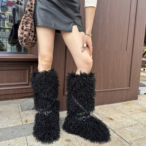 “Montagne Luxe Shearling Armure” — Couture Fur Boots with Atelier Strap Harness
