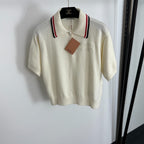 Miu Miu Ivory Knit Polo Tee with Embroidered Logo