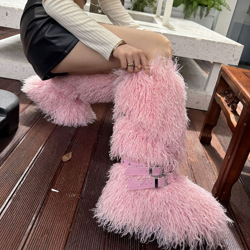 “Montagne Luxe Shearling Armure” — Couture Fur Boots with Atelier Strap Harness