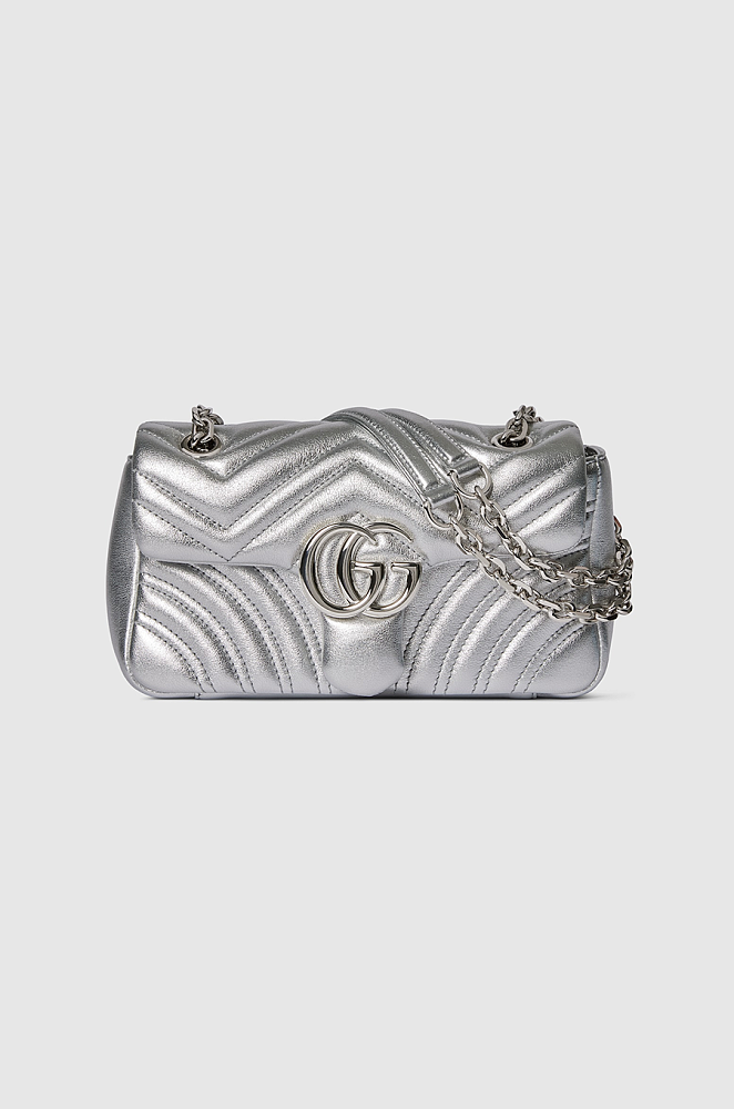 Gucci Marmont Small Shoulder Bag — Metallic Silver Quilted Leather