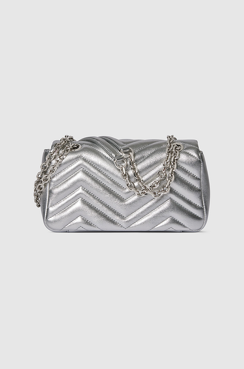 Gucci Marmont Small Shoulder Bag — Metallic Silver Quilted Leather (22 cm)