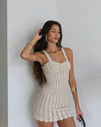 “Coastal Muse” Hand-Crocheted Bustier Mini Dress