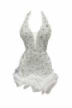 “Perle de Neige” Crystal & Pearl-Encrusted Halter Mini Dress – NYFW Met Gala Winter Elegance Collection