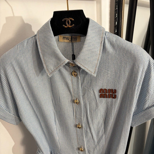 Miu Miu “Côte Élégance” Striped Shirt Dress