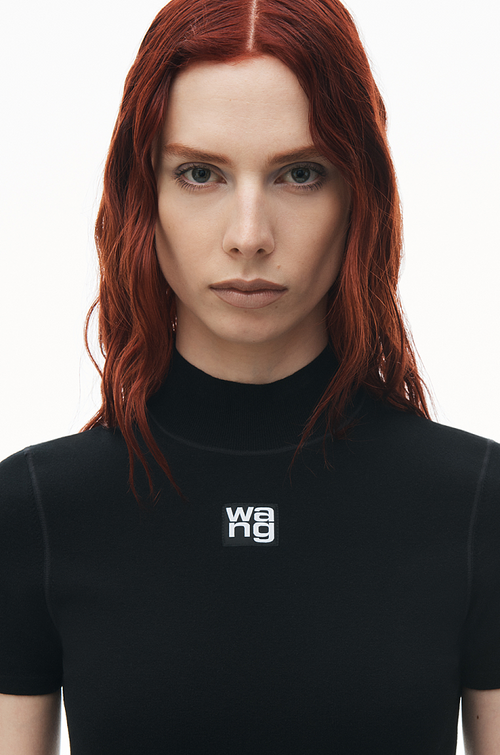 Alexander Wang Sculpted Mock Neck Logo Mini Dress