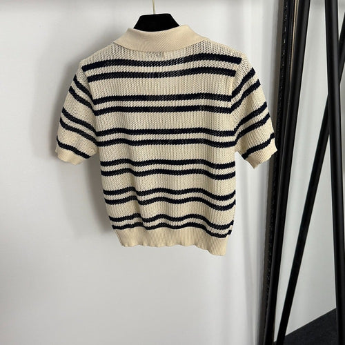 Miu Miu Riviera Striped Knit Polo Top