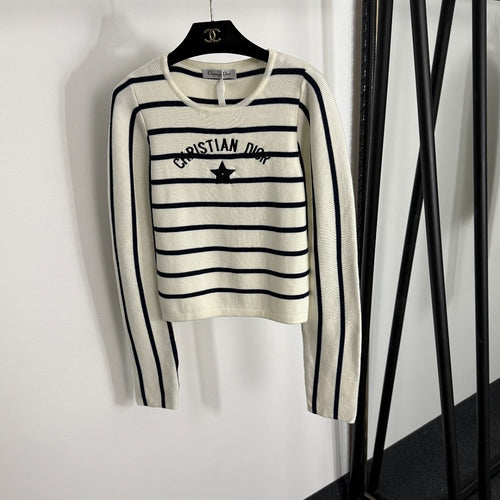 Christian Dior Marinière Star Embroidered Knit Pullover