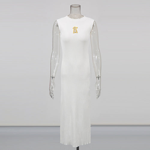 “Key to Elegance” Sculpted Ribbed Midi Dress –  Black & White