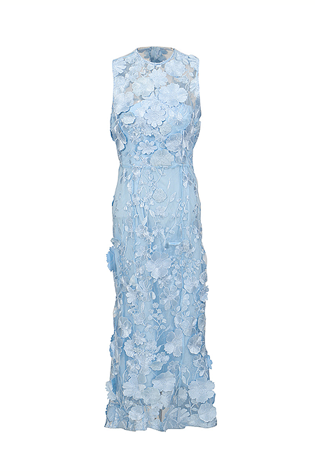 “Bluebell Bloom” 3D Floral Embroidered Midi Dress