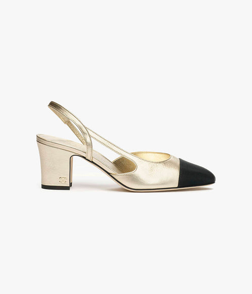 Chanel Lumière Slingback Pumps – Metallic Or & Noir Edition
