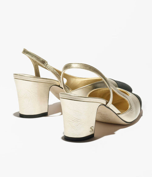 Chanel Lumière Slingback Pumps – Metallic Or & Noir Edition