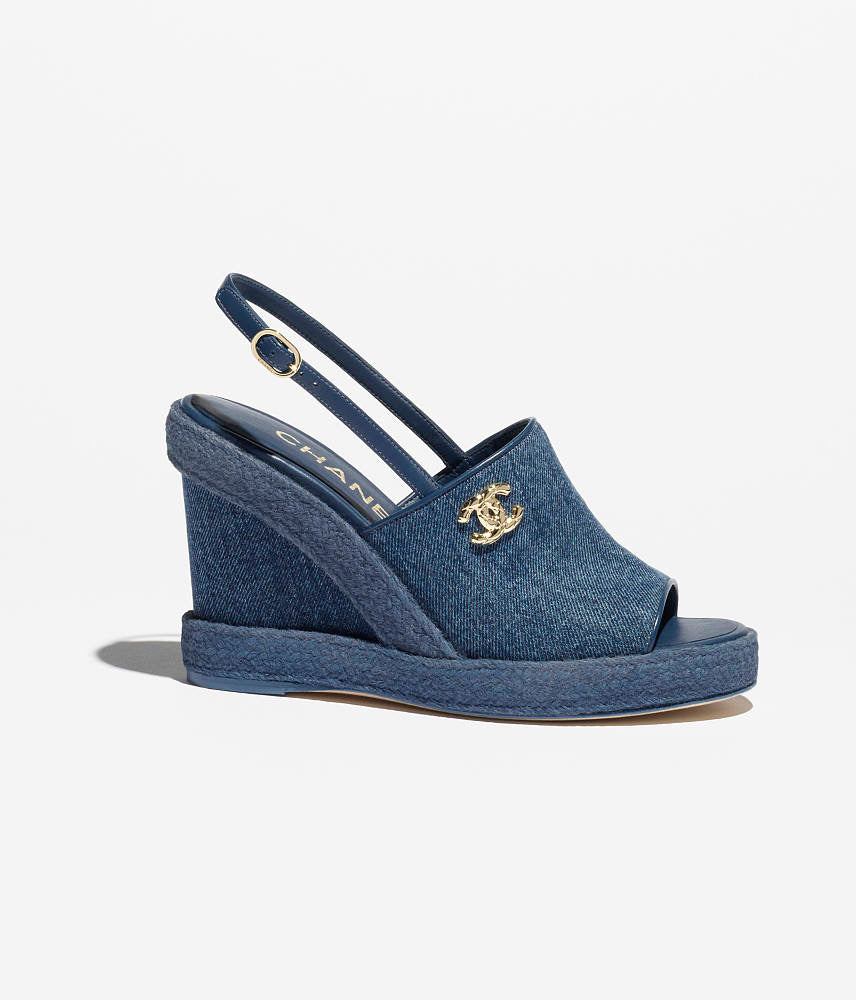 Chanel Denim Espadrille Wedge Sandals – Bleu Riviera – LUXE LIVING
