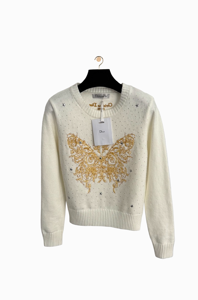 よ*/様 DIOR ニット Dior Golden Baroque Butterfly Crystal Knit Sweater – Ivory (One