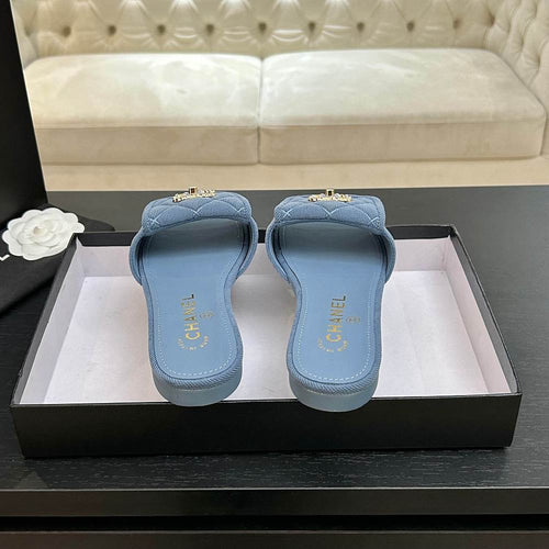 Chanel Quilted Canvas Slides – Bleu Riviera