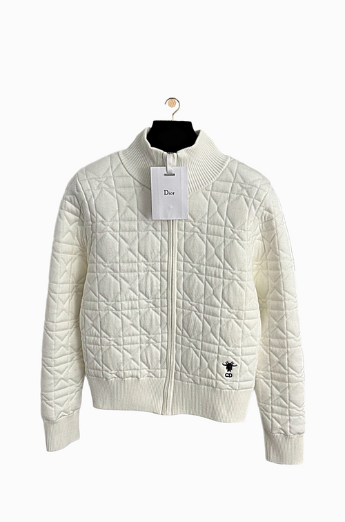 Dior CD Quilted Knit Zip Jacket -Ivory