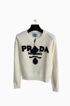 Prada Milano Crystal-Stud Logo Knit Sweater – Ivory (S–L)