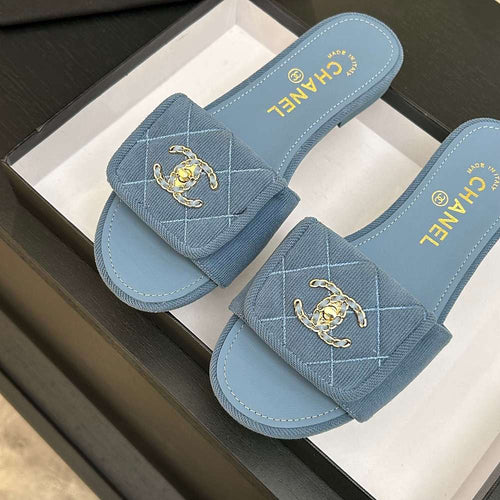 Chanel Quilted Canvas Slides – Bleu Riviera