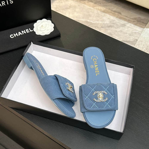 Chanel Quilted Canvas Slides – Bleu Riviera