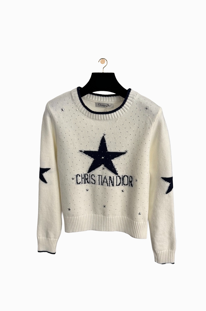 Dior Étoile Signature Star Logo Knit Sweater – Ivory & Noir (One