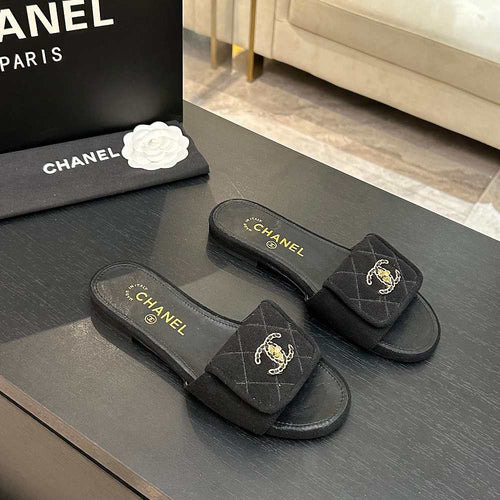 Chanel Quilted Canvas Slides – Noir Classique