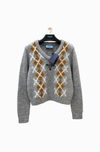 Prada Milano Argyle Luxe Knit V-Neck Sweater – Grey & Navy (S–L)