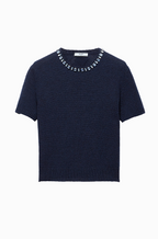 Prada Midnight Crystal-Collar Textured Knit Top (S–L)
