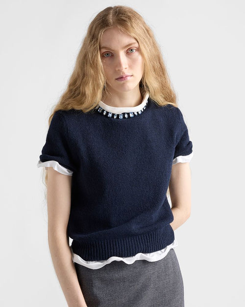 Prada Midnight Crystal-Collar Textured Knit Top (S–L)