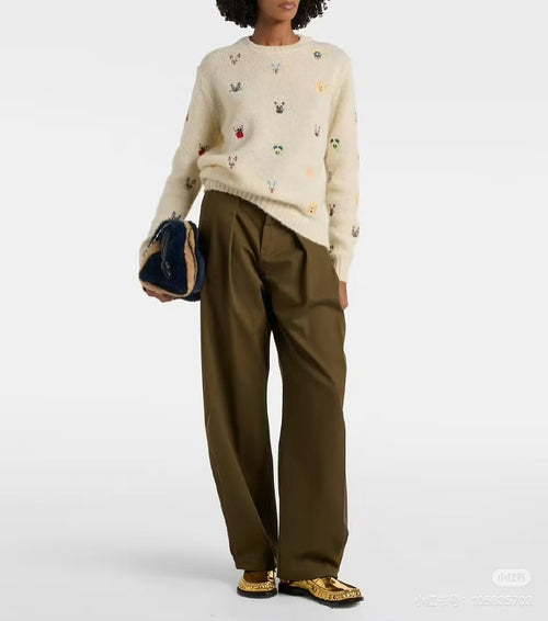 Loewe Whimsical Embroidered Ivory Wool Knit Sweater (S–L)