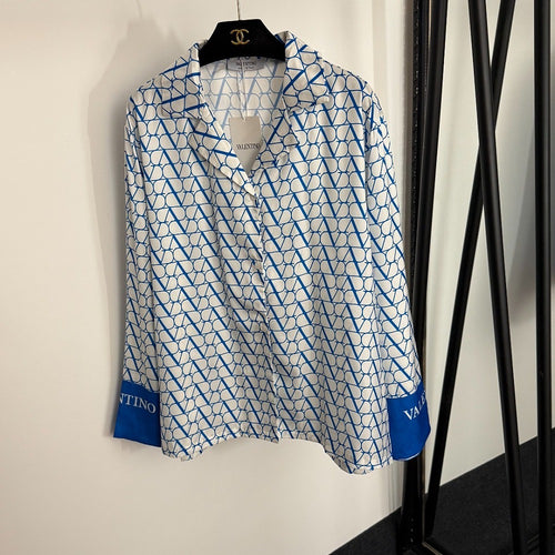 Valentino Blue & White V-Logo Silk Lounge Set