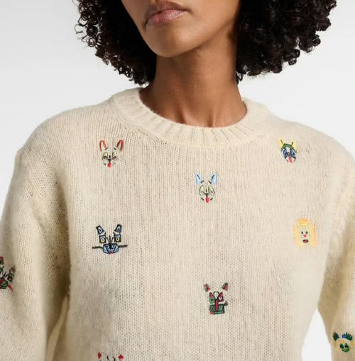 Loewe Whimsical Embroidered Ivory Wool Knit Sweater (S–L)