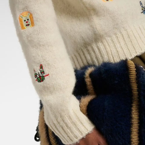 Loewe Whimsical Embroidered Ivory Wool Knit Sweater (S–L)