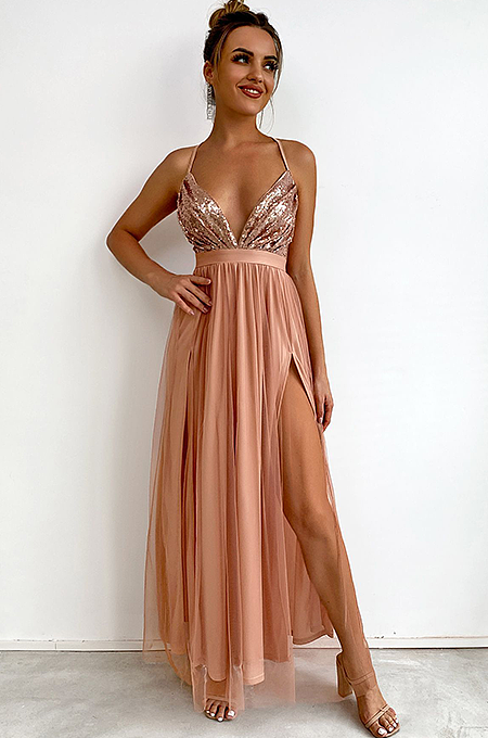 'Clera' Sequins Spaghetti Dress