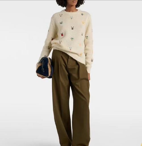 Loewe Whimsical Embroidered Ivory Wool Knit Sweater (S–L)