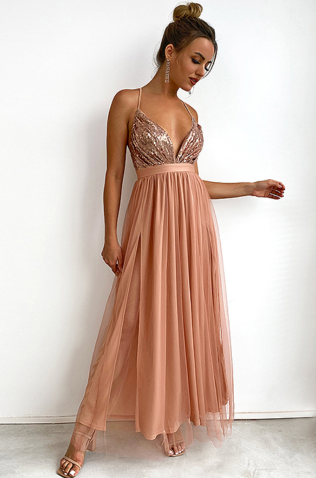 'Clera' Sequins Spaghetti Dress