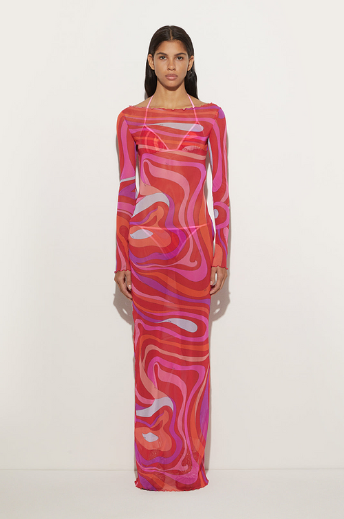 Pucci Fuchsia Swirl Sheer Maxi Dress