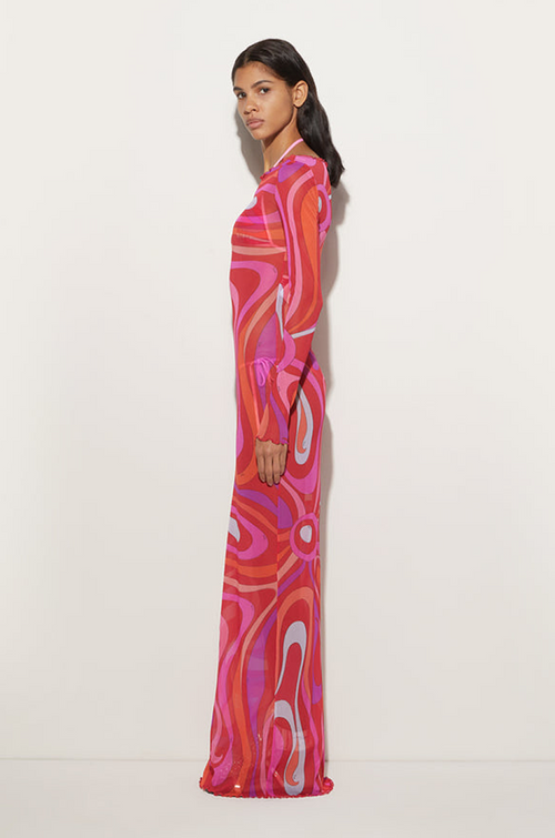 Pucci Fuchsia Swirl Sheer Maxi Dress